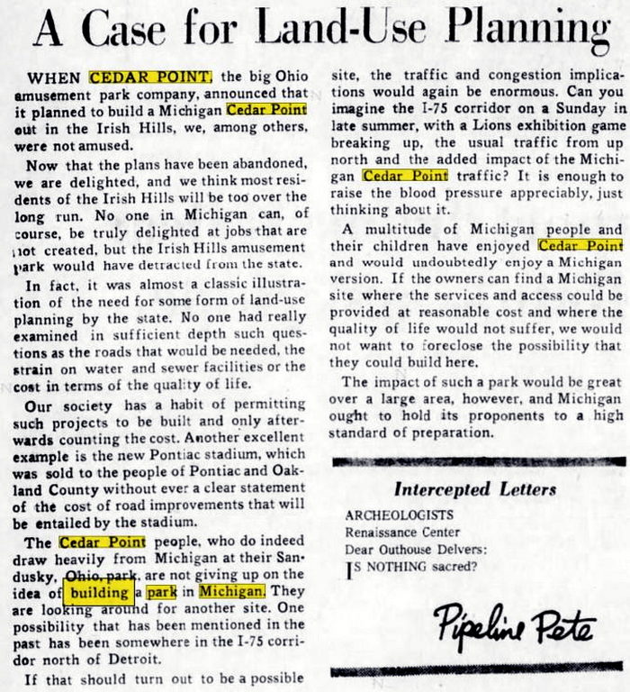 Frontier City - Apr 1975 Article On Cedar Point Acquiring Land (newer photo)